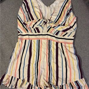 Striped Cream Multicolor Tie-Front Romper